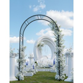 8 ft Garden Arch Arbor, Sturdy Steel Wedding Archway with Ground Stakes, Decorative Metal Trellis for Climbing Roses, Vines & Flowers, Outdoor Arbors for Patio, Lawn, Backyard,Black