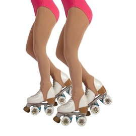 CALZITALY Girls' Roller Skating and Figure Skating Tights with Bridge, Black, Skin Colour, Caramel, 6-12 Years, 70 DEN, Made in Italy, 2 x skin colour