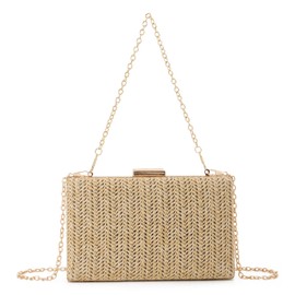 EVEOUT Straw Clutch for Women Straw Evening Handbag Summer Woven Wedding Bag Shoulder Bag Straw Box Clutch for Party Holiday, Natural Color 02