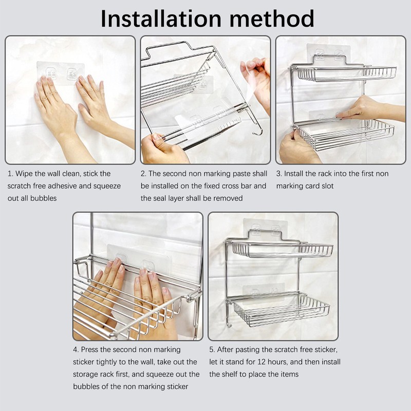Stainless Steel Folding Storage Rack with Hook and Non Punching