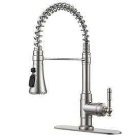 FORIOUS Vintage Kitchen Faucet Pull Down Sprayer Brushed Nickel Stainless Steel, High Arc Single Handle Antique Sink Faucet 1 or 3 Holes for Pot Filler, Farmhouse Camper RV Wet Bar