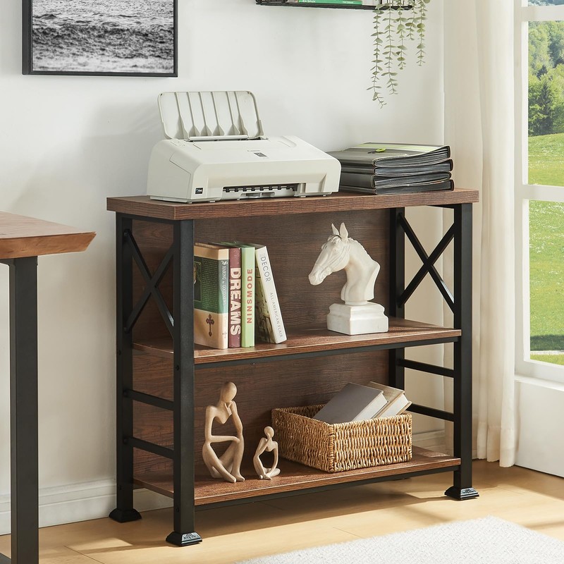 HOMBAZAAR 3-Tier Small Bookshelf, 35.4 Inch Short Book Shelf with
