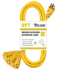 YOJOE 10/3 8 ft Yellow Outdoor Extension Cord Multiple Outlets 3 Prong - SJTW 3 Outlet 10 Gauge Extension Cord, Extension Cord for Christmas Lights, Christmas Decorations, Appliances, UL Listed
