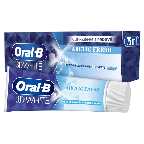 Oral B Dentifrice 3D White Artic Fresh 75Ml, Élimine Jusqu'à 87% des Taches en Surface pour des Dents Plus Blanches