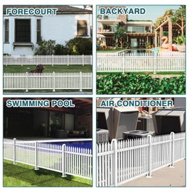 ECOOPTS 30" H x 84" W Vinyl Picket Fence Panels White Decorative Fence for Garden Patio Yard Pool Walkways (34 Pickets, Straight)