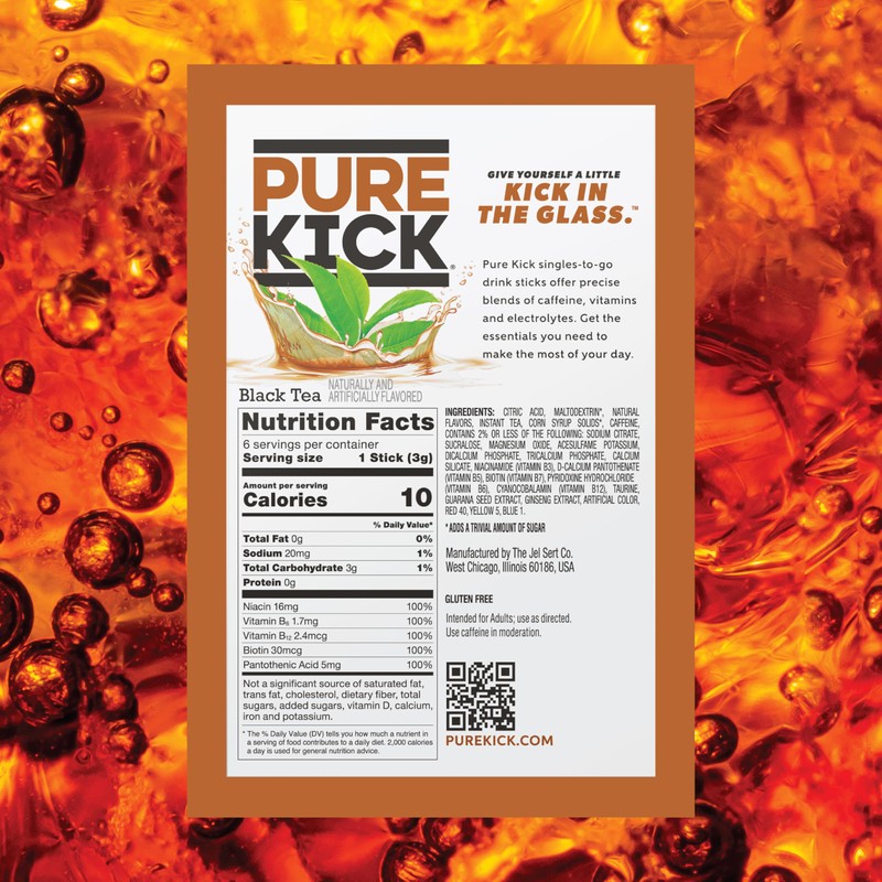 PURE KICK Energy Singles To Go Drink Mix, Black Tea,