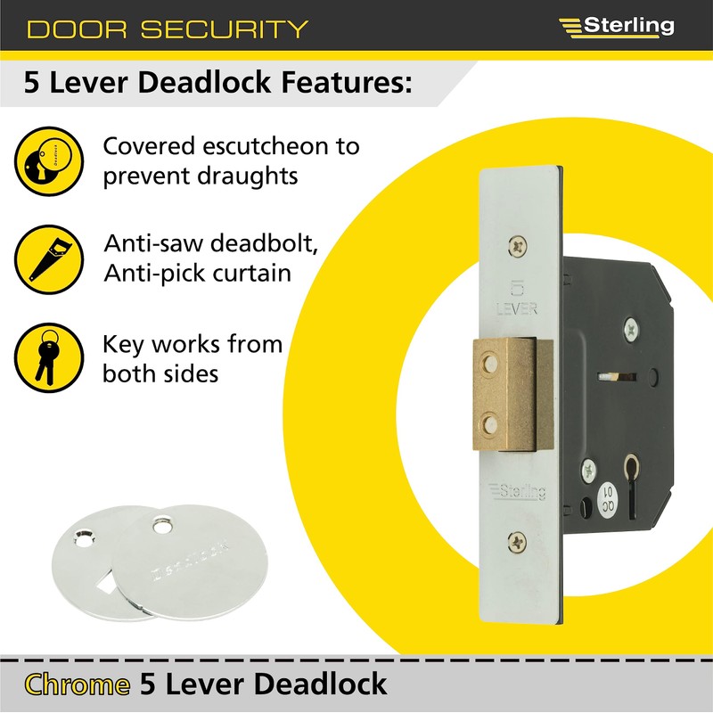 Sterling MLD525N 2.5-inch/67mm 5-Lever Deadlock - Nickel