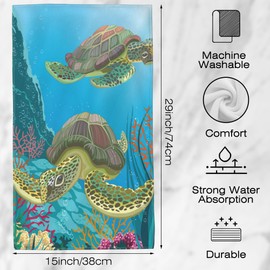 SAYOUZ Cartoon Sea Turtles Swimming Undersea 2 Pack Hand Towels for Bathroom, Highly Absorbent Soft Hanging Kitchen Dish Towel Spa Gym Towels for Home Decor & Gift Idea,14"X28"