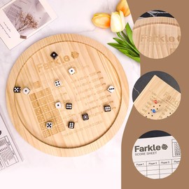 WUQIREN Farkle Dice Tray,Farkle Classic Dice Game with Tray,2 Sets of 6 Pearl Dice,2 Sets of 6''Wooden Scoreboard, 12 Scoring Sticks,1 Instruction Manual, 50 PCS Score Sheets,The Classic Family Game