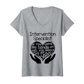 Womens Intervention Specialist T shirt Heart Hands School Gift V-Neck T-Shirt