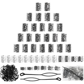76PCS Vikings Hair Jewelry Norse Runes Tube Beads, Metal Clips Cuffs Rings, Accessories for Braids Dreadlocks Beads for Braiding Beard Decoration Brac