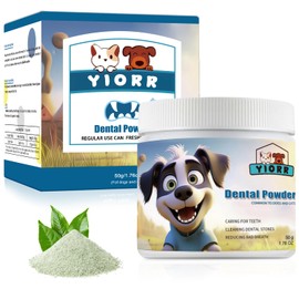 Yiorr Dog Dental Powder - Dog Teeth Cleaning Powder,Pet Breath Freshener for Teeth Cleaning,Tartar Remover & Reduces Plaque & Bad Breath,Dental Care Supplies for Dogs Cat-Beef Flavor 50g