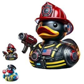 YOUNEEDFUL Unique Traffic Police & Firefighter Memorial Duck Figurines, Hand-Painted Resin Collectible Duck Ornaments, Novelty Home Decor & Display Gifts (Firefighter)