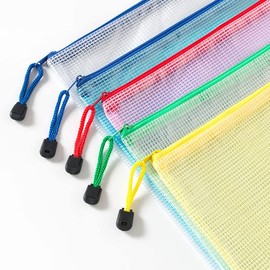 Plastic Wallets A4 Zip Wallets Ziplock Bags Plastic Mesh Document File Folder A4 Zipper Bag Zip Locked Bags - 5PCS