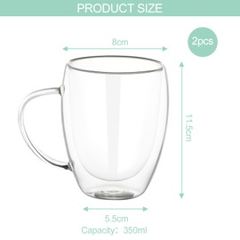 Nicphyn Pack of 2 Latte Macchiato Glasses, Cappuccino with Handle, Double-Walled Coffee Glasses, Double-Walled Coffee Glass for Tea, Milk, Cold Drink (350 ml)