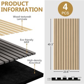 Acoustic Wood Wall Panels, 2-Pack 45.3" x 23.6" Soundproof Wall Panels, Wood Slat Wall Panels for Wall Decor, Natural Oak