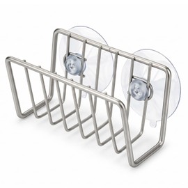 Sponge Holder for Kitchen Sink, Stainless Steel Sink Caddy with Strong Suction Cups, Rustproof Suction Sponge Holder Organizer for Sponge, Scrubber & Brush – Silver