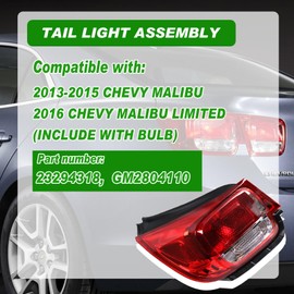 Lochnchn Tail Light Compatible with 2013 2014 2015 Chevy Malibu LT LS Eco 2016 Limited Rear Taillight Assembly Brake Lamp Left Driver Side Replace 23294318