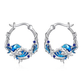 LUHE Small Hoop Earrings Sterling Silver Hummingbird/Dragonfly/Bee/Owl/Penguin/Highland Cow/Dophin/Mermaid Hoop Earrings Gifts Jewelry Flower Hoops for Women Teen Girls, Sterling Silver, enamel