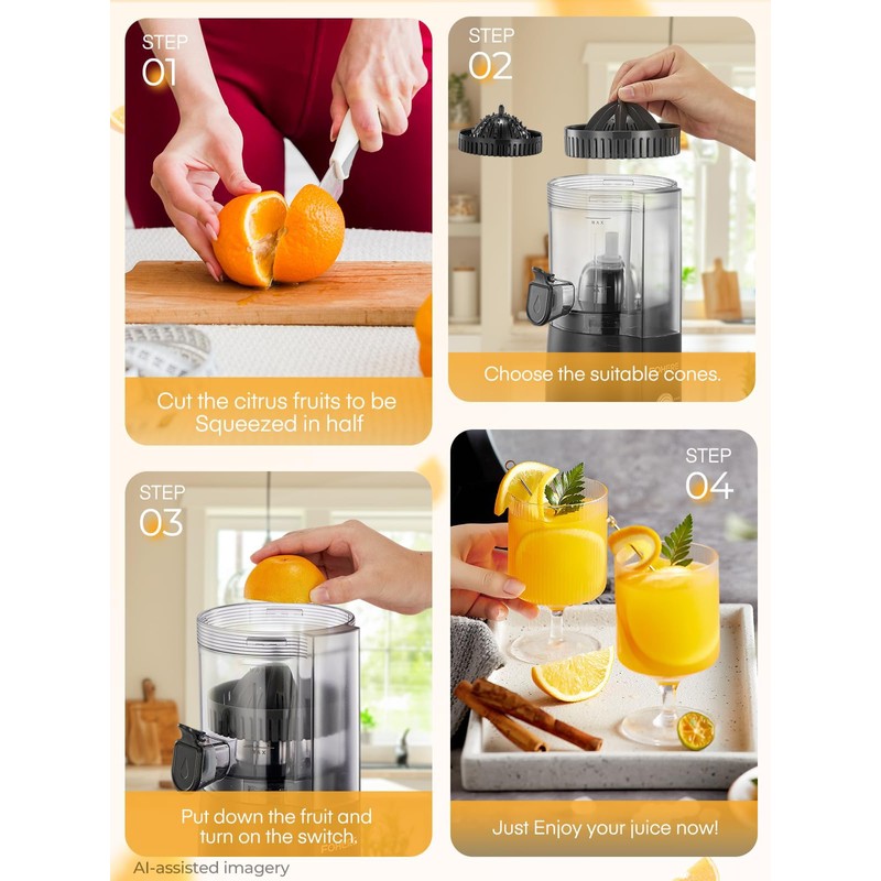 FOHERE Electric Citrus Juicer for Orange and Lemon