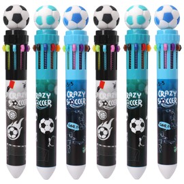 PowerKing Bolígrafo Multicolor 0.5mm, 10 en 1 Bolígrafos Retráctiles de Colores para Oficina Material Escolar Estudiantes Niños Regalo, 6 unidades (Fútbol)