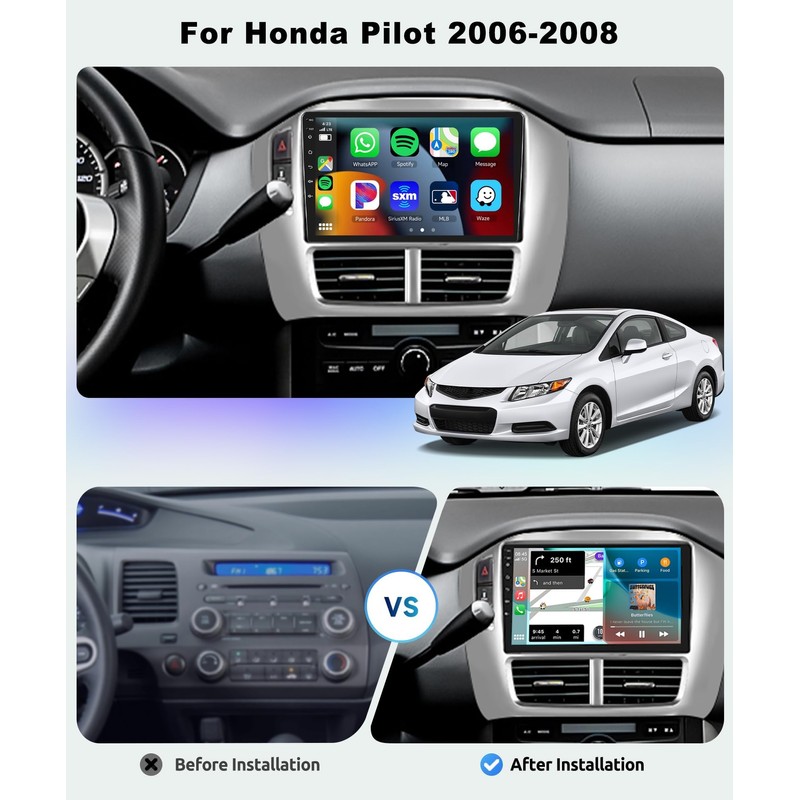 8 CORE 2G+64G Car Radio Stereo for Honda Pilot 2006