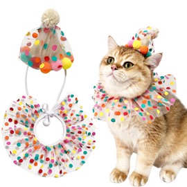KOOBURS Cute Pet Birthday Costume Bandana Scarf Bib and Hat Set for Cat Small Dog, Cat Birthday Decorations Outfits (Polka Dot)