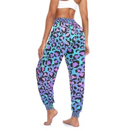 Aflyko Leopard Print Neon Women Dance Pants Boho Trousers Yoga Sweatpants High-Waisted Workout Pants Everydaywear XL