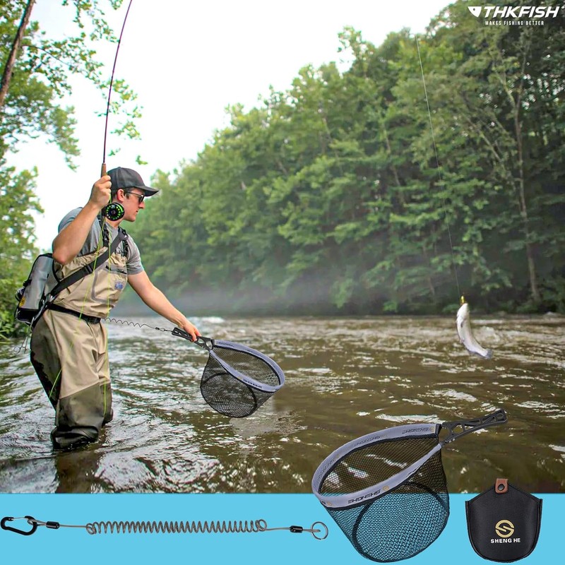 Red de pesca con mosca THKFISH plegable con mango ABS