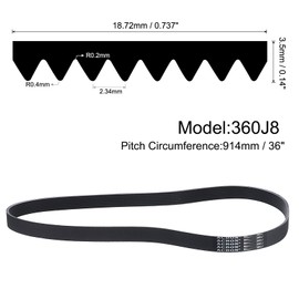 uxcell 360J8 PJ V-Ribbed Belt 8 Ribs 36" Length x 0.74" Width x 0.14" Height, EPDM Rubber Poly V Belt, Multi Wedge Micro V Belt