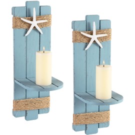 SOMTO White Starfish Wall Candle Sconces,Beach Themed Wall Decor Ocean Wall-Mount Candleholders,Nautical Style Bathroom Decor, Coastal Farmhouse Seashell Candle Holders,Set of 2
