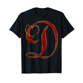 Monogram Initial Letter D Red Heart T-Shirt