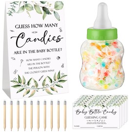 62 Pcs Baby Shower Games Guess How Many Candies Are in the Jar Game Sign Greenery Game Sign 50 Small Guessing Games 10 HB Pencils and 1000 ml Milk Bottle for Baby Shower Gender Reveal Party Favors