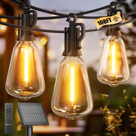 Brightown Solar Lights Outdoor Waterproof 108FT with 50 Shatterproof ST38 LED Bulbs, 2700K Solar Lights Outdoor with Remote, Solar String Lights for Outside, Camping, Yard, Party Decor