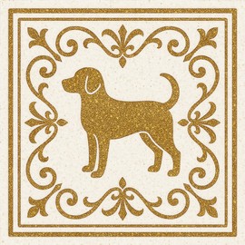 HOMETITUTE 10PCS 12x12 Inch Golden Dog Silhouette Baroque Pattern Floor Tiles Peel and Stick Removable Self Adhesive DIY Vinyl Flooring Stickers for Kitchen Bathroom Living Room Entryway Home Decor