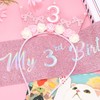 SuPoo 3rd Birthday Sash and Headband Crown Pink Bow 3rd