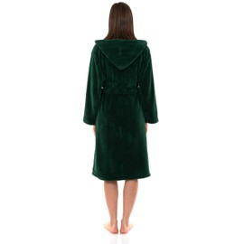 TowelSelections Women's Robe Soft Plush Fleece Hooded Spa Bathrobe Small/Medium Foliage Green