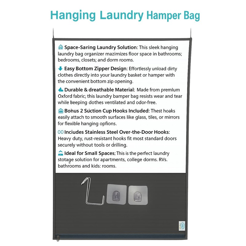 VERADOME Hanging Laundry Hamper Bag – Space-Saving Dirty Clothes Storage