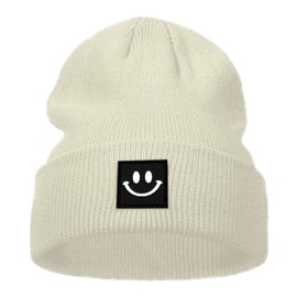 Orfila Baby Beanie Infant Toddler Winter Hat Newborn Beanies for Boys Girls Smiley Face Baby Hats 0-3 Months 6-12 Months 12-18 Months Beige