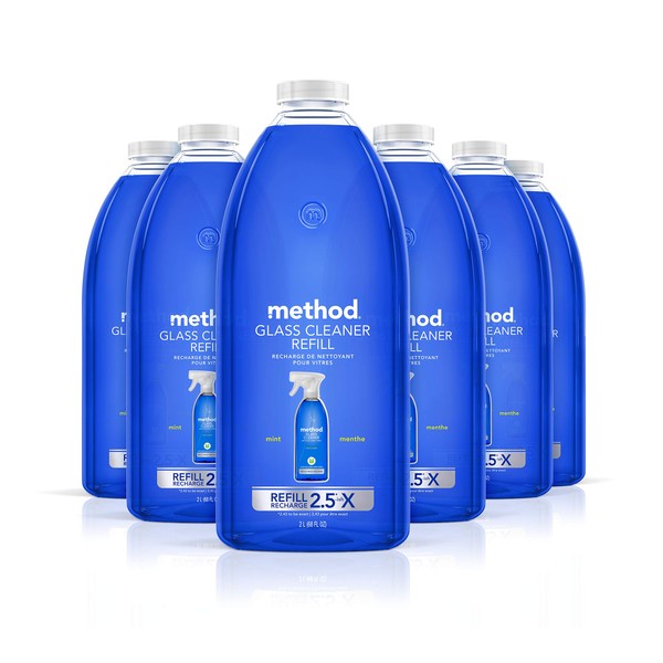 Method Glass Cleaner Refill, Mint, Ammonia Free & Plant-Based Solution, Mirror & Window Cleaner - Great for Indoor & Outdoor Glass Surfaces, 68 Fl Oz Bottles (Pack of 6)
