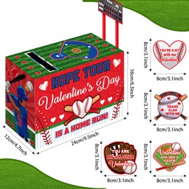 Pasimy Pasimy Valentine Card Box with 32 Baseball Valentines Cards Valentine's Day Mailbox Set for Boys Girls Kids School Classroom Exchange Party Favors, 1 Mailbox, 32 Valentine Cards, 2 Baseball Goal Cards