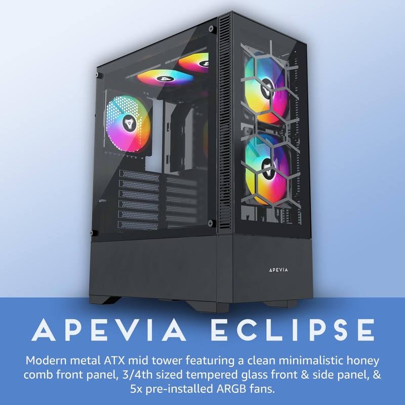 Apevia Eclipse-BK Eclipse Mid Tower Gaming PC Case w/ 5X