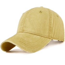 Andeor Men's Cap, Large Size Hat, UPF 50+ Measured, Detailed Depth, Double Layer Shape, Solid Color, Baseball Cap, 100% Cotton, UV Protection, Sunshade, Popular, Unisex, 2 Sizes Available, yellow