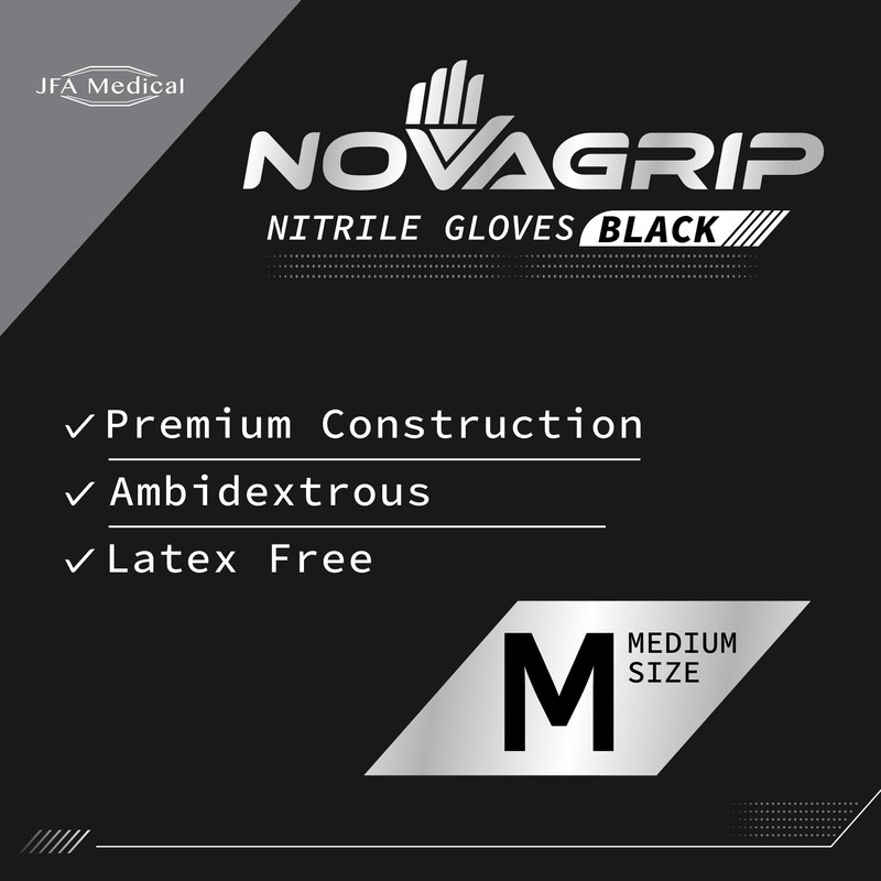 Novagrip JFA Medical Disposable Powder Free Latex Free Black Nitrile