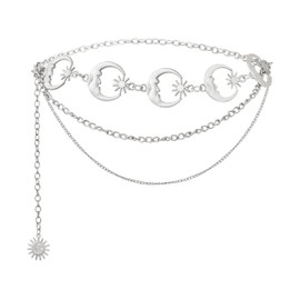 Fashion Multilayer Chain Metal Belly Chain Belt, Moon Star Belt Chain Waist Chain Belt for Women Adjustable Belt Sun Body Chain Belts Girls Goth Belt Vintage Women's Belts Jewelry(Silver )