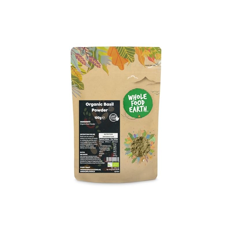 Wholefood Earth Organic Basil Powder - 100g | GMO Free