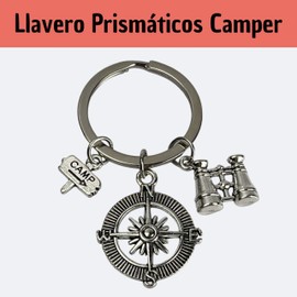 Camper Binoculars Keychain – Camping or Camping Keychains with Binoculars, Compass and Field Poster – Accessory for Nature Lovers, Camping, Field… – Unisex Keychain for Men and Women, metallic silver,