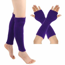 SHTGOI Leg Warmers and Pulse Warmer Set Cotton Knitted Leg Warmers Fingerless Gloves Winter Arm Hand Warmer Leg Warmer Leg and Arm Warmers for Yoga Dancing Gym Exercises Keep Warm Dark Purple