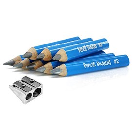 Short Thick Triangle Pencils For Kids - Stronger 5MM Core, Fat Pencil Grip, For Beginners, 2-6 Year Olds, Toddlers, Kindergarten - 8 Learning Pencils for Children with Pencil Sharpener (Light Blue)