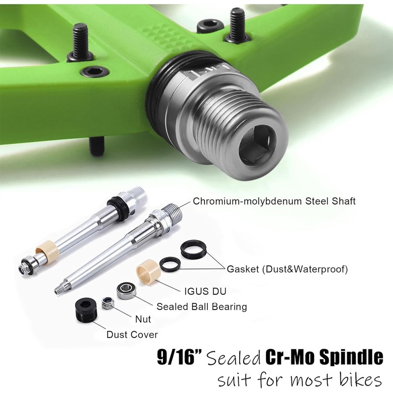 MTB Pedals, Large Platform with 18 Grippy Pins, Cr-Mo Spindle,
